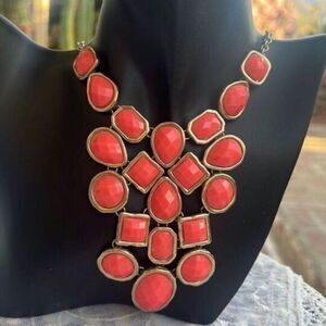 Vintage Coral & Gold Tone Bib Statement Necklace